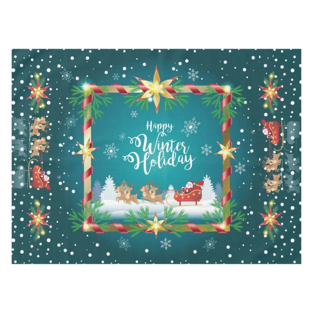Mantel Happy Winter Holiday Snowy Fairy Tale with Santa (Frente (Horizontal))