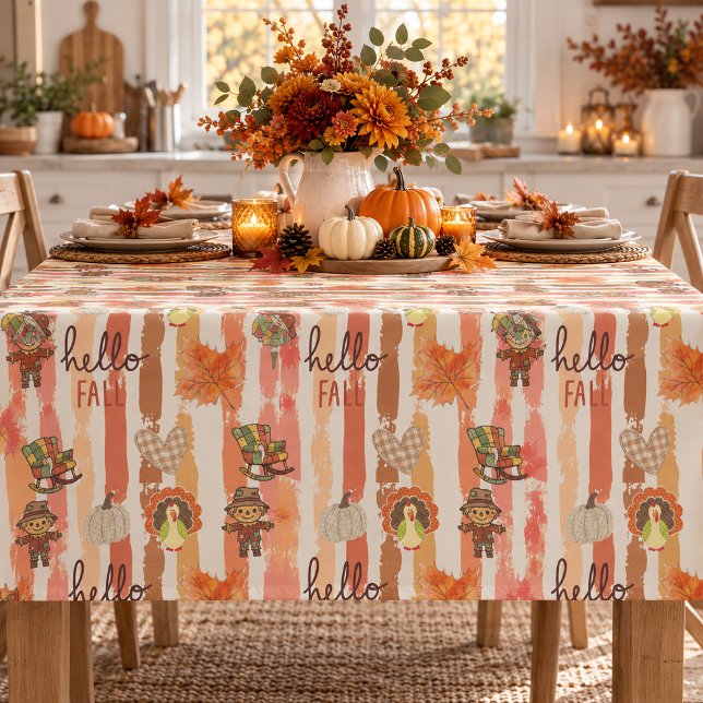Mantel Hello Fall Rustic Patchwork Orange Leaves Stripes (Subido por el creador)