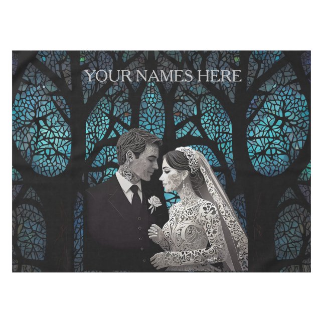 Mantel Hermosa pareja boda en un árbol de la vida azul (Frente (Horizontal))