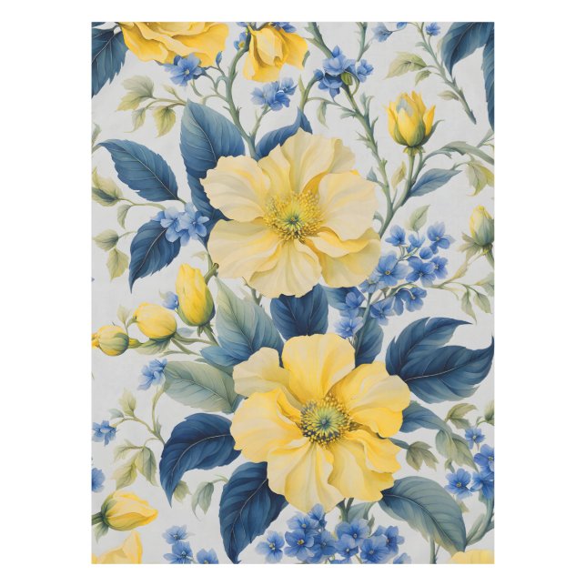 Mantel Hermosas flores amarillas y azules (Anverso)