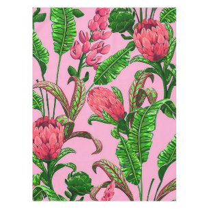 Mantel Hermosas hojas verdes tropicales con flores rojas