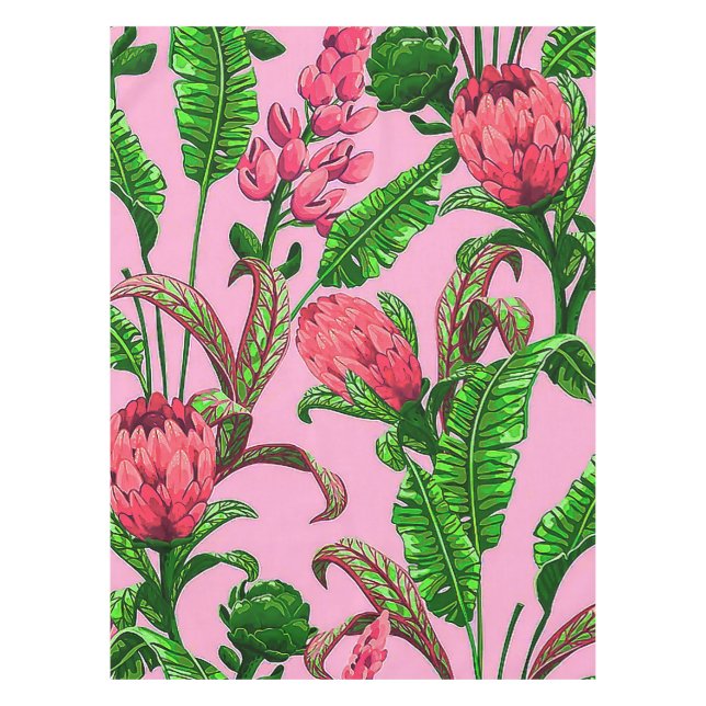 Mantel Hermosas hojas verdes tropicales con flores rojas  (Anverso)