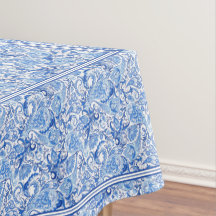 Hermoso Patrón de Arte Paisley Floral Blanco Azul