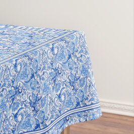 Mantel Hermoso Patrón de Arte Paisley Floral Blanco Azul