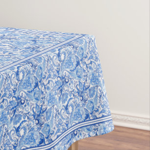 Mantel Hermoso Patrón de Arte Paisley Floral Blanco Azul