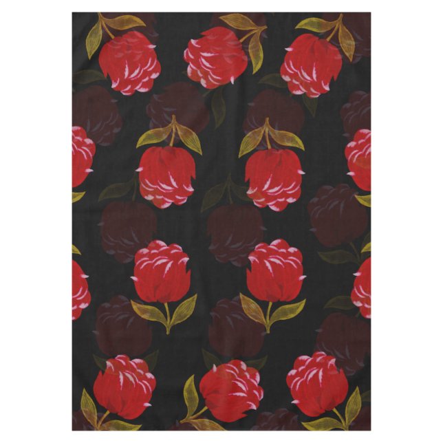 Mantel Hermoso patrón de bordado de rosas traslúcidos roj (Anverso)