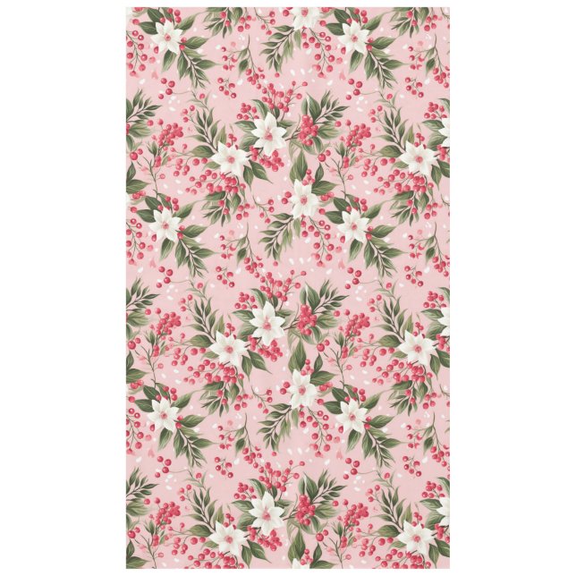 Mantel Hermoso Shabby Chic Flores Rosa Navidad Baya (Anverso)