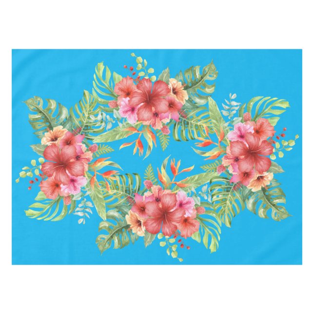 Mantel Hibiscus Flowers on Blue (Frente (Horizontal))