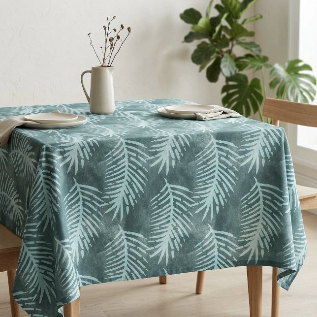 Mantel Hoja Tropical Acuarela Verde Turquesa (Teal Green Watercolor Tropical Leaf Tablecloth)