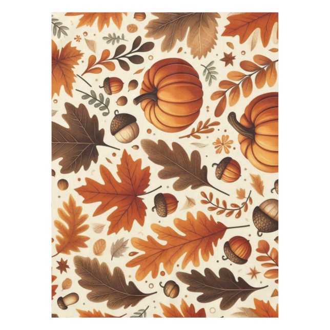 Mantel hojas/calabazas/bellotas clásicas Otoño (Anverso)