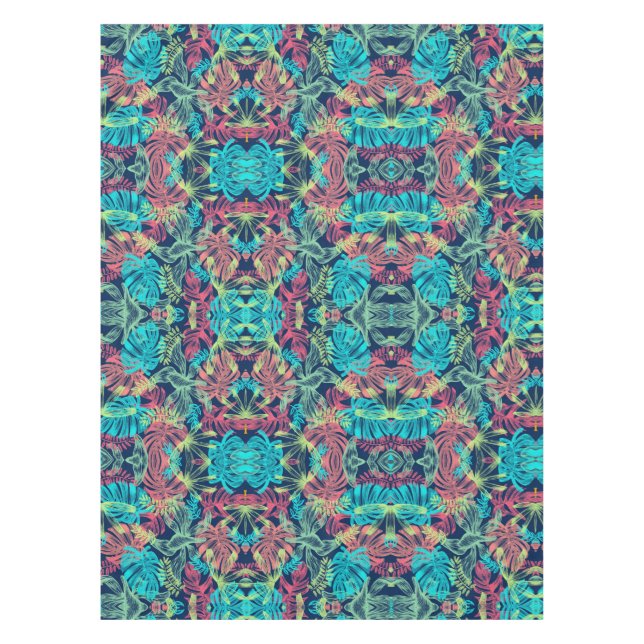 Mantel Hojas tropicales azul naranja rojo (Anverso)