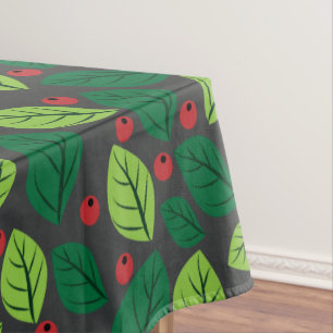 Mantel Hojas verdes, bayas rojas, patrón de hojas