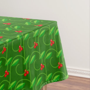 Mantel Hojas verdes con pequeñas bayas silvestres rojas s