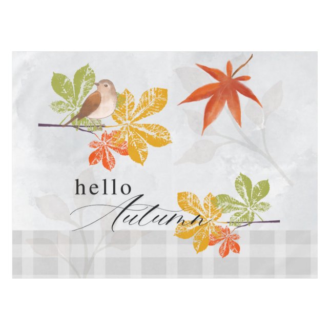 Mantel Hola otoño con hojas de aves y caídas (Frente (Horizontal))