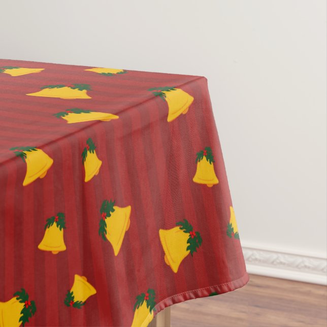 Mantel Holiday Red Gold Stripe Bells Christmas (In Situ)