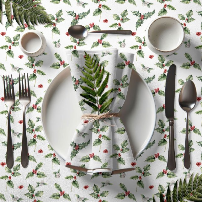 Mantel Holly and Mistletoe All Over Christmas  (Holly and Mistletoe Christmas Tablecloth)