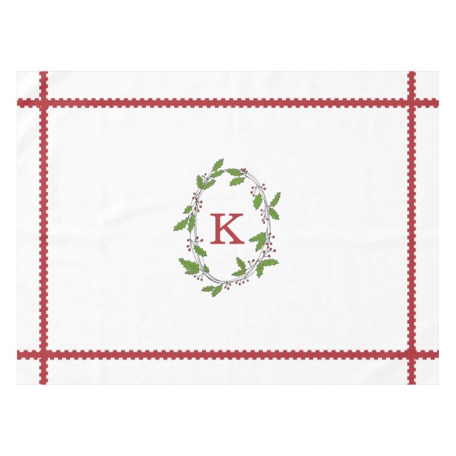 Mantel Holly Berries Monogram Holiday Tablecloth (Frente (Horizontal))