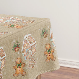 Mantel Hombre de pan de jengibre, casa, árbol, Navidades