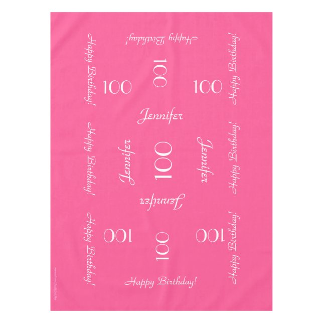 Mantel Hot Pink Personalized Name 100th Birthday Fabric (Anverso)