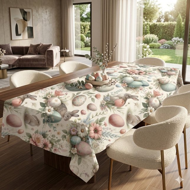 Mantel Huevos Decorativos de Pascua de Conejito de Pascua (Rustic Pastel Spring Easter Bunny Decorative Eggs Tablecloth)