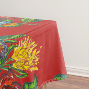 Mantel Húngaro - kalocsai de estampado floral en rojo