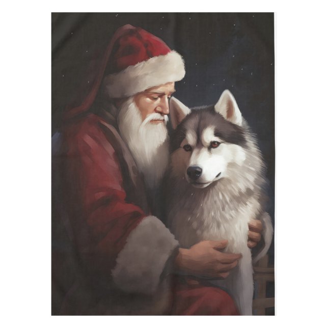 Mantel Husky Siberiano Con Navidades festivos de Santa Cl (Anverso)