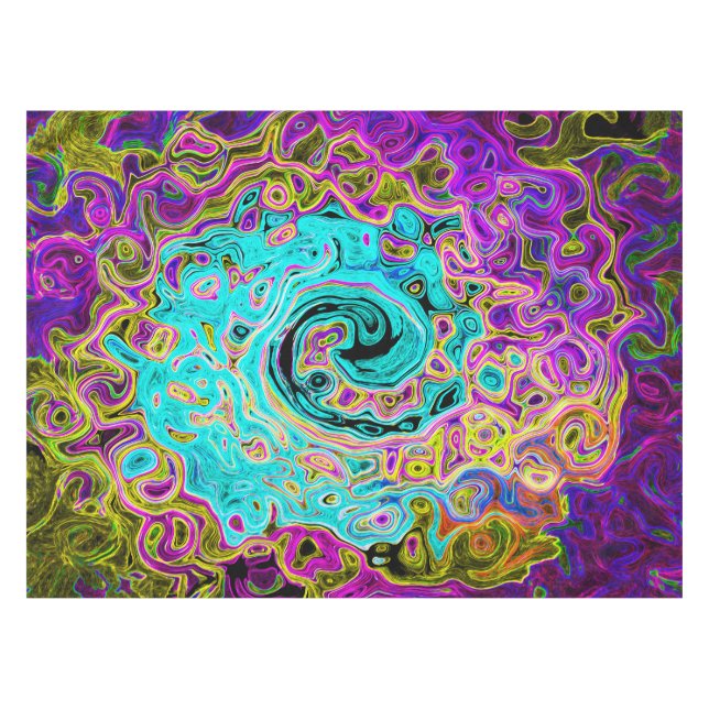 Mantel Icy Aqua Blue Groovy Abstract Retro Liquid Swirl (Frente (Horizontal))