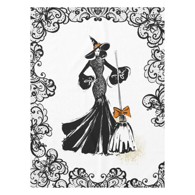 Mantel ilustracion de moda de Halloween con encaje negro (Anverso)