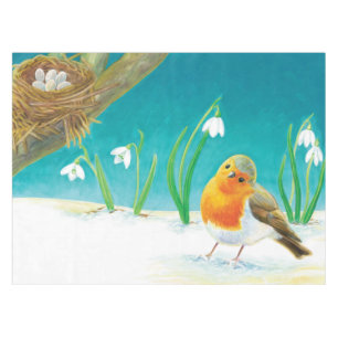Mantel Ilustracion Red Robin Bird & Snowdrop