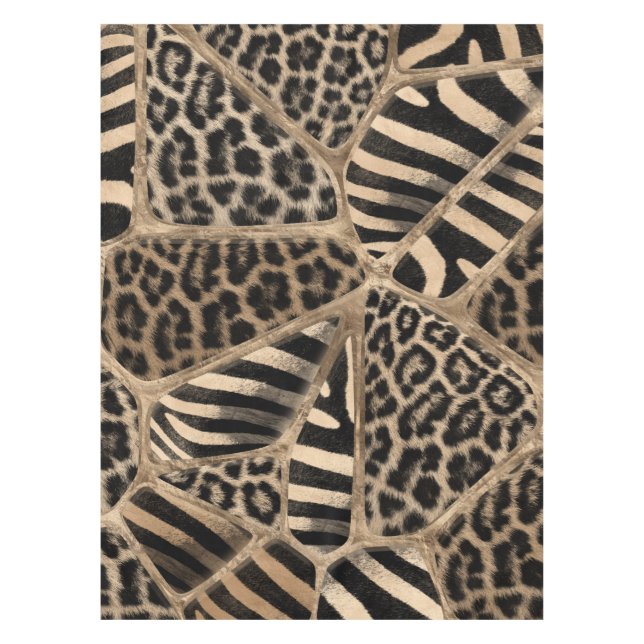 Mantel Impresión animal - Leopardo y cebra - oro pastel (Anverso)