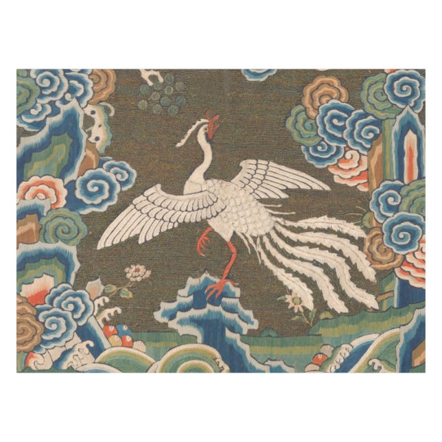 Mantel Impresión de bordado de seda de pájaro blanco chin (Frente (Horizontal))