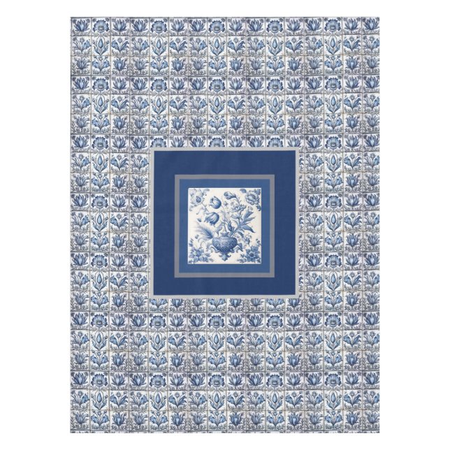 Mantel Impresionante floral Blue toile de jouy monograma (Anverso)