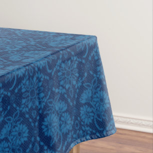 Mantel Indigo Blue Floral Faux Lace Pattern