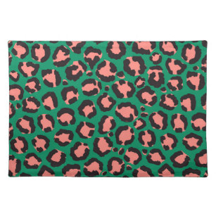 Mantel Individual Animales modernos de leopardo verde rosado de cora