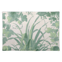 Mantel individual de tela verde antiguo con estamp