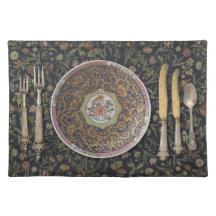Mantel individual de tela vintage con plato asiáti