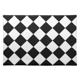 Mantel Individual Diag a cuadros - blanco y negro