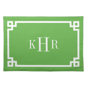Mantel Individual Monograma del Personalizado de la clave verde grie