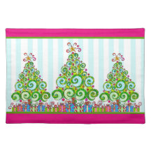 Navidad verde rosado caprichoso colorido Placemat