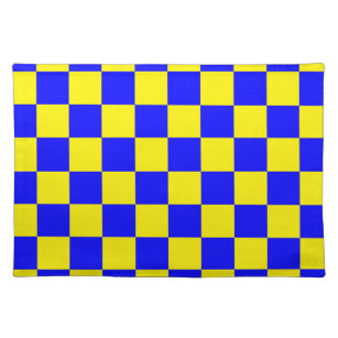 Mantel Individual Neon Blue Yellow Checkered Checkerboard Vintage