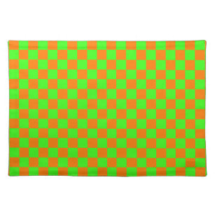 Mantel Individual Neon Green Naranja Checkered Checkerboard Vintage