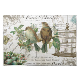 Mantel Individual Pájaros franceses y birdcage del vintage moderno