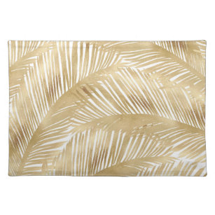 Mantel Individual Patrón tropical moderno de hojas de palma doradas