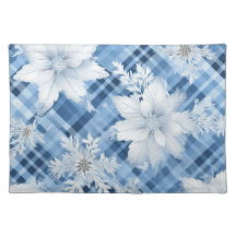 PLACA AZUL Y BLANCA DE PASTEL CON POINTSETTIAS