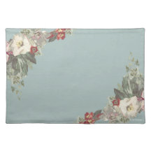 Placemat de tela azul y salvia de jardín rústico