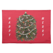 Placemat rojo del árbol de Navidad del algodón