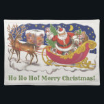 Mantel Individual Vintage Christmas, Jolly Santa Claus con Sleigh<br><div class="desc">Diseño de vacaciones de Navidades de ilustracion de época del clásico libro de cuentos para niños "Fue la noche antes que los Navidades". Este diseño presenta a un alegre Santa Claus con su burla en el trineo de los juguetes que saca su equipo de renos. Santa está a punto de...</div>