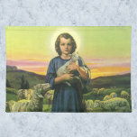 Mantel Individual Vintage Jesus Christ the Shepherd with Baby Lamb<br><div class="desc">Vintage illustration religious Christianity Easter holiday design featuring a young boy shepherd holding a baby lamb and watching over his flock of sheep. In Christian symbolism Christ is the lamb of God.</div>