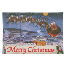 Vintage Navidad Santa Claus volando su Sleigh