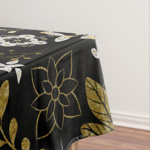 Mantel Intrincado patrón floral con oro y blanco